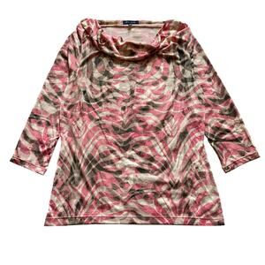 Anne Klein Printed Blouse Women’s Small Multicolor ¾ Sleeve Cowl Neck Geometric